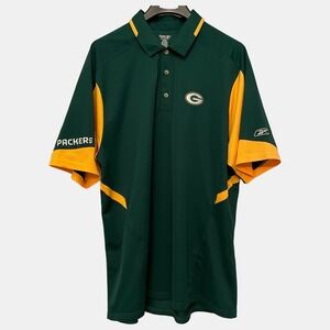 Reebok Green Bay Packers NFL Polo Shirt Mens XL Green Gold PlayDry 1140A
